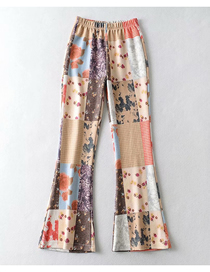Fashion Color Mixing Patchwork Slim-fit Stretch-knit Printed Trousers