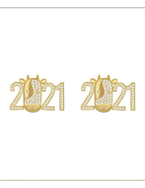 Fashion Gold Color 2021 Diamond-studded Bull Stud Earrings