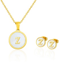 Fashion Z Gold Letter Shell Titanium Steel Necklace And Earring Set