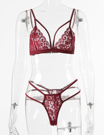 Fashion Red Wine Lace Hollow Underwear Set