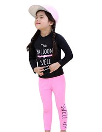 Fashion Black + Pink Suit Childrens Long-sleeved Sunscreen Split Swimsuit Suit
