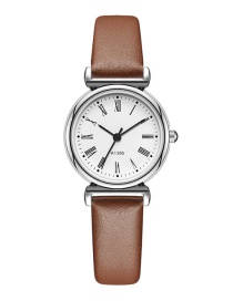 Fashion Brown Roman Scale Watch With Thin Strap