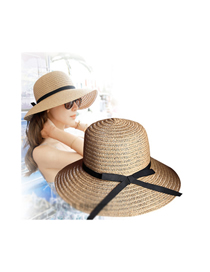 Fashion Thin Belt-light Coffee Foldable Bow Sunscreen Straw Hat