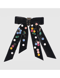 Fashion Black Fabric Alloy Diamond-studded Bow Hairpin