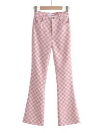 Fashion Pink Plaid Slim Straight-leg Trousers