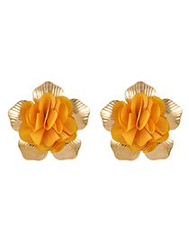 Fashion Yellow Alloy Fabric Flower Earrings