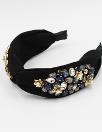 Fashion Blue Diamond Fabric Diamond-studded Metal Flower Pearl Headband