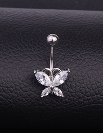 Fashion White Stainless Steel Inlaid Zircon Butterfly Belly Button Nail (1pcs)