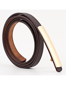 Fashion Coffee 100cm Flat Super Long Buckle Thin Waist Belt