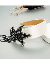 Fashion White Five-pointed Star Full Diamond Fringed Fabric Wide-sided Headband