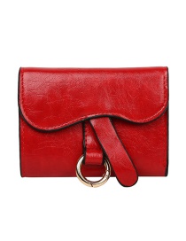 Fashion Red Short Pu Leather Solid Color Multi-card Pocket Wallet
