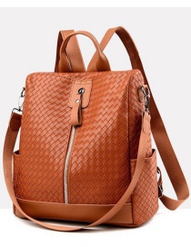 Fashion Dark Brown Soft Leather Woven Backpack