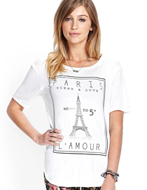 Fashion White Eiffel Tower Print Round Neck Short-sleeved T-shirt