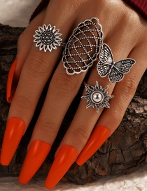 Fashion Ancient Silver Color Butterfly Flower Sun Ring Set