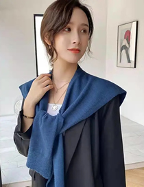 Fashion Haze Blue Solid Color Knotted Knitted Shawl