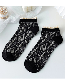 Fashion Black Diamond Pattern Lace Socks