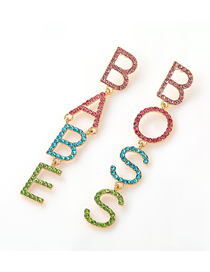 Fashion Color Alloy Diamond Letter Babe Boss Earrings