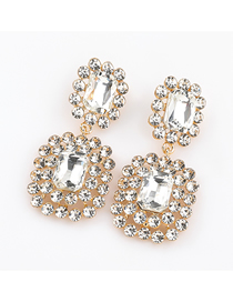 Fashion White Alloy Diamond And Rhinestone Geometric Earrings