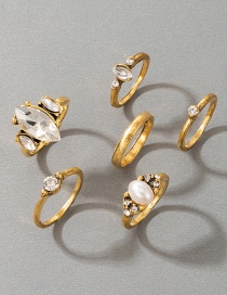 Fashion Golden Gold Diamond Pearl Ring Set