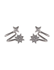 Fashion B Silver Color Six-pointed Star Micro-inlaid Zircon Integrated Ear Clip