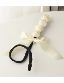 Fashion Beige-four Flowers Rose Flower Bowknot Fabric Hair Rope