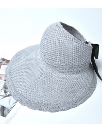 Fashion Lace-gray Bowknot Knitted Empty Straw Hat