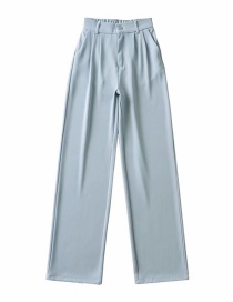 Fashion Blue Solid Color Elastic Waist Trousers