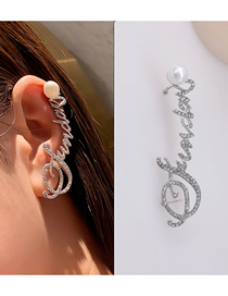 Fashion Silver Flash Diamond Alphabet Pearl Ear Bone Clip