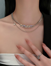 Fashion Silver Color Diamond Letter Star Double Necklace
