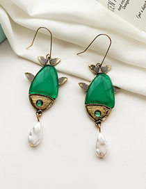 Fashion Green Alloy Resin Pearl Fish Earrings