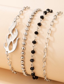 Fashion Silver Color Black Rice Bead Flame Bracelet Set