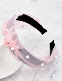 Fashion Pink Net Yarn Knotted Pearl Headband