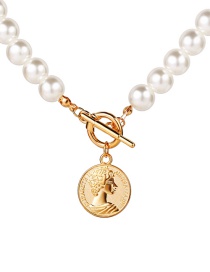 Fashion Golden Pearl Head Coin Necklace