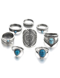 Fashion Blue Carved Gemstone Ring Set