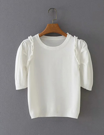 Fashion White Short-sleeved Top With Wood Ears