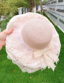 Fashion Pink Children's Sunscreen Bow Lace Straw Hat