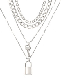 Fashion Silver Color Thick Chain Key Lock Four-layer Necklace