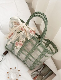 Fashion Green Transparent Woven Check Bow Lace Handbag