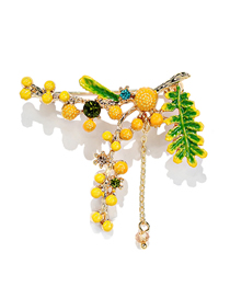 Fashion Yellow Painted Mimosa Branch Brooch