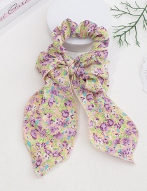 Fashion Beige + Purple Flowers Floral Big Bow Hair Rope