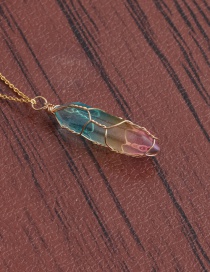 Fashion B Gold Copper O Sub Chain Colorful Rough Stone Crystal Pillar Necklace