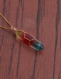Fashion C Gold Copper Box Chain Colorful Rough Stone Crystal Pillar Necklace