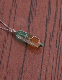 Fashion E White Gold Copper O Sub Chain Colorful Rough Stone Crystal Pillar Necklace