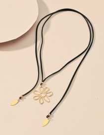 Fashion 6 Black Rope Flowers Braided Rope Double-layer Star Flower Dragonfly Necklace