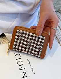 Fashion Brown Short Houndstooth Folding Coin Purse