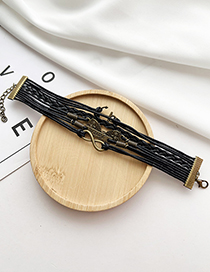 Fashion Black Wax Rope Woven Multilayer Owl Letter Bracelet