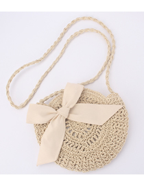 Fashion Beige Bow Knot Crossbody Crochet Flower Round Straw Bag