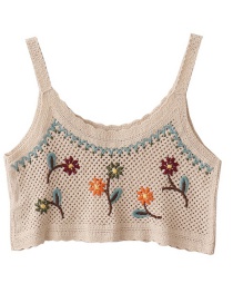 Fashion Apricot Hollow Embroidered Short Sling Top