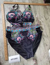 Fashion Black Printed Split Swimsuit