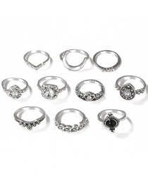 Fashion Silver Suit Black Gem Moon Ring Set